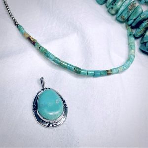Silver and Turquoise Navajo Pendant Necklace